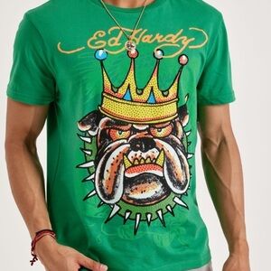 NWT MENS ED HARDY BULLDOG RHINESTONE TEE XXL